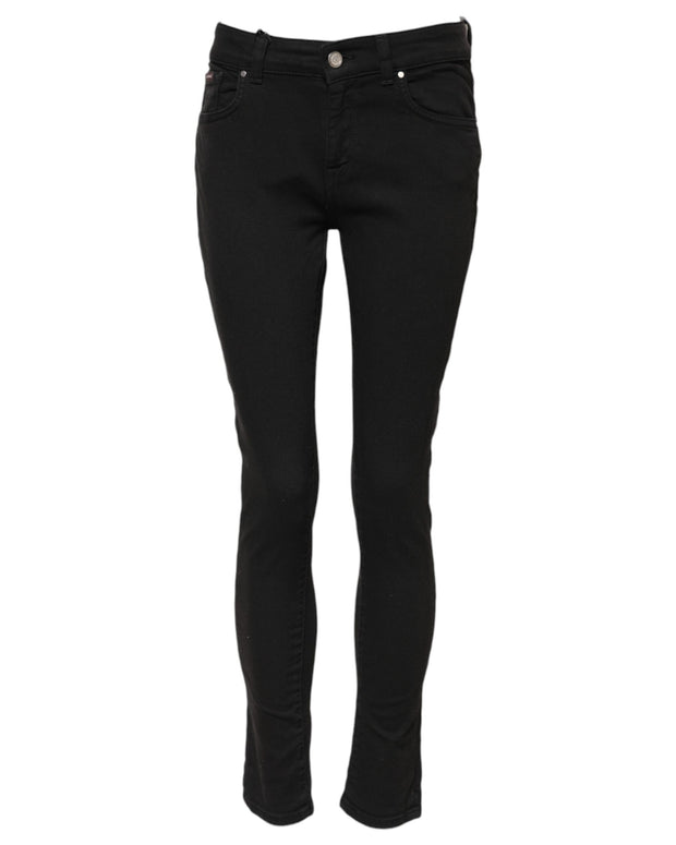 Black Cotton Skinny Mid Waist Denim Jeans