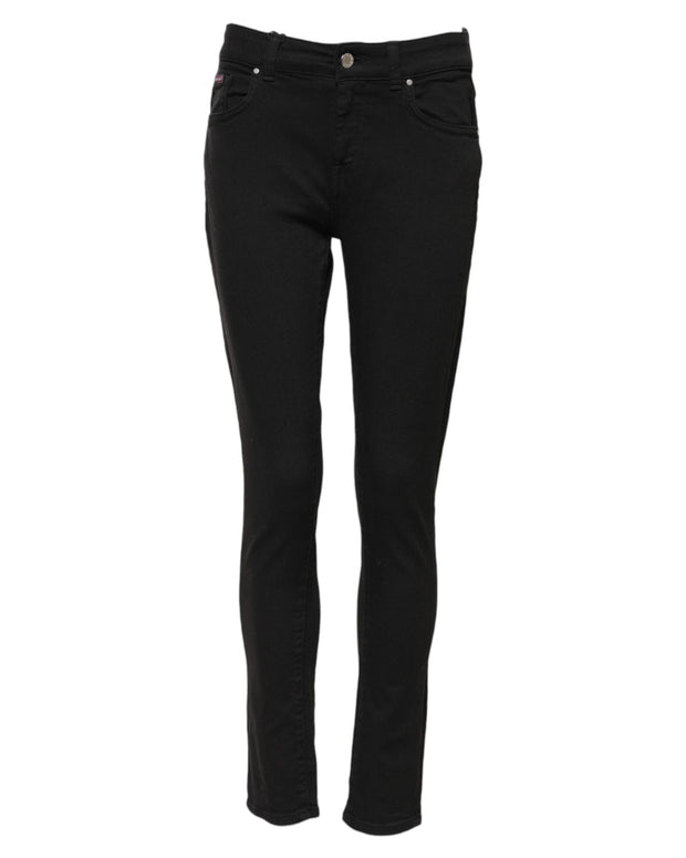 Black Cotton Skinny Mid Waist Denim Jeans