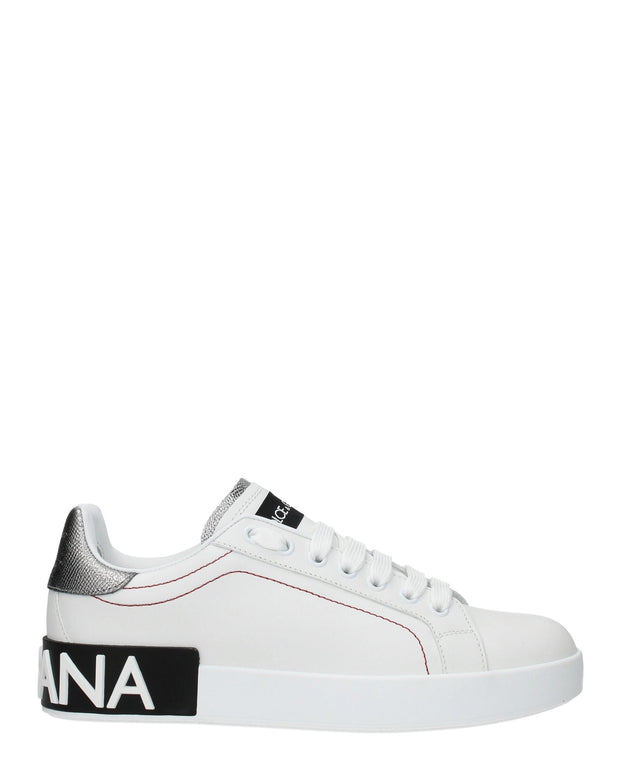 White Leather Low Top Sneakers