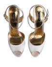 White Satin Platform Heels Sandals Shoes