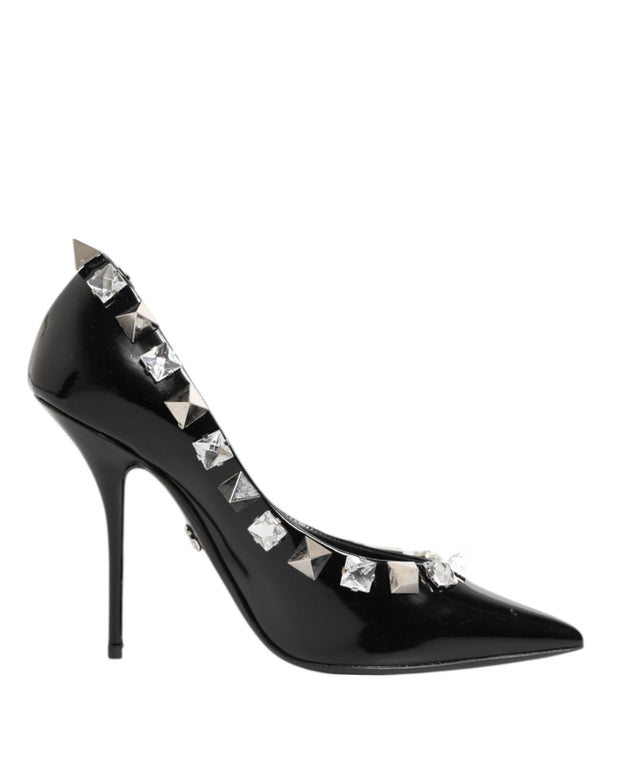 Black Crystals Studs Stiletto Pumps Shoes