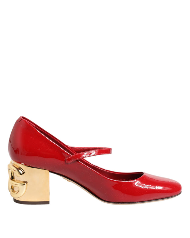 Red Leather DG Logo Heels Sandals Shoes