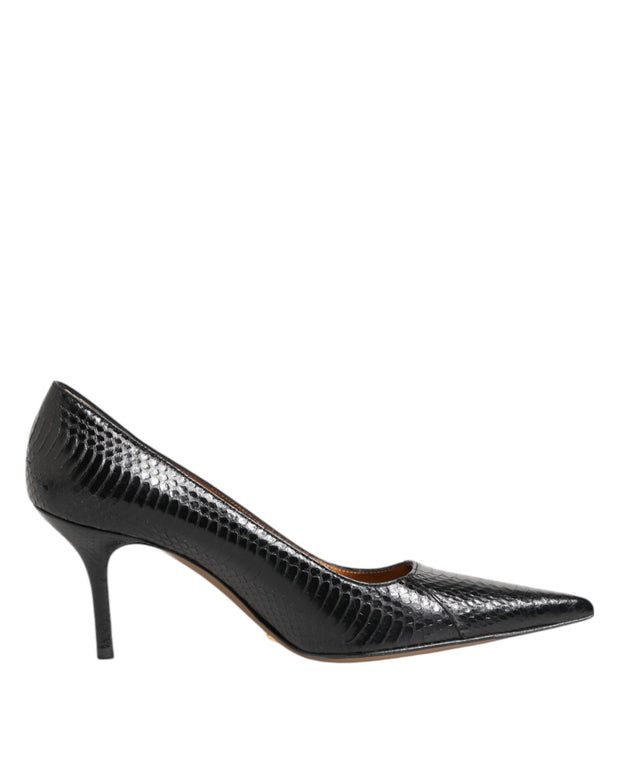 Black Exotic Leather Stiletto Pumps Shoes