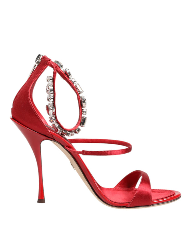 Red Satin Crystals Keira Sandals Heels Shoes