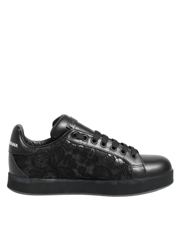 Black Floral Lace Low Top Sneakers Shoes