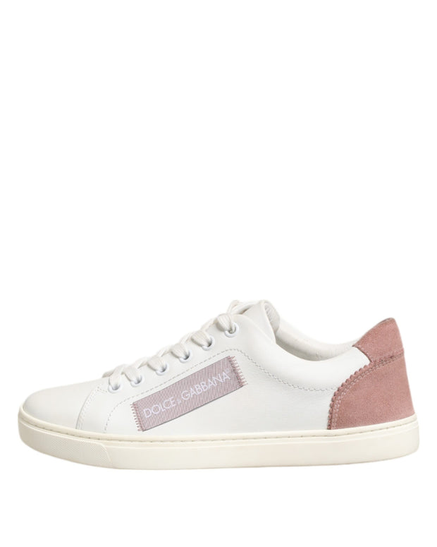 White Pink Leather Low Top Sneakers Shoes