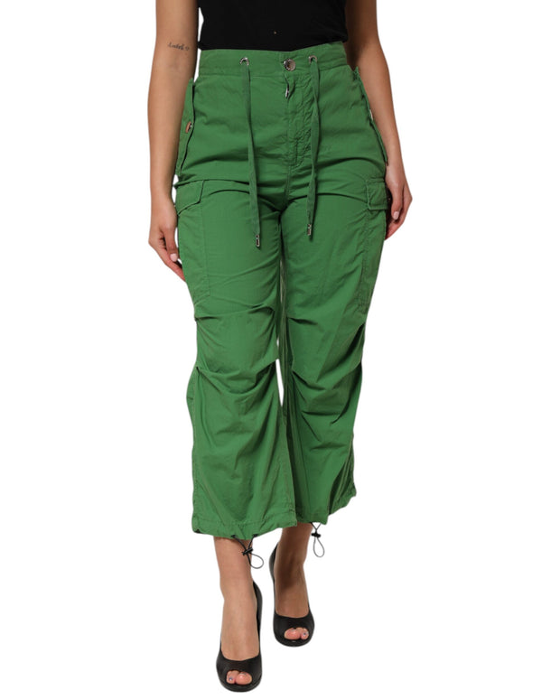 Green Cotton High Waist Cargo Trouser Pants