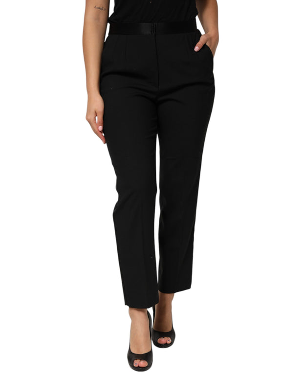 Black Wool HighWaist Tapered Trouser Pants