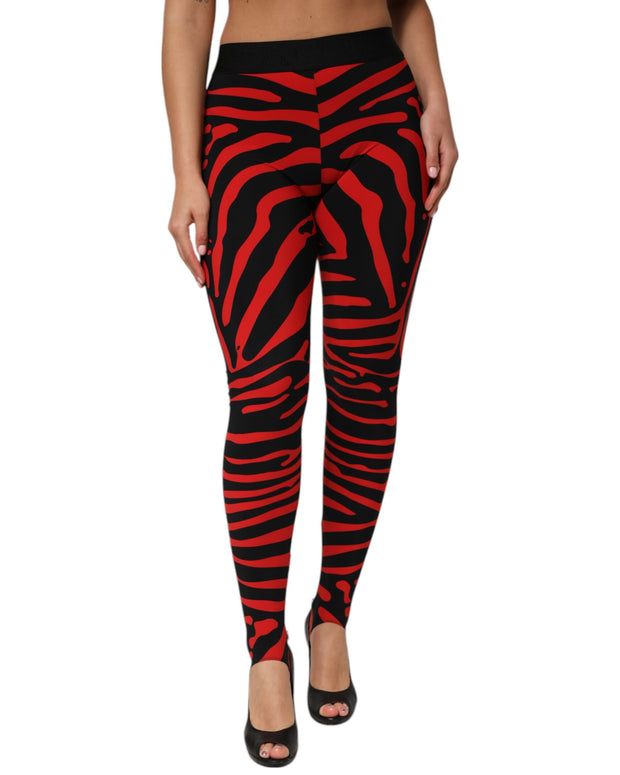 Black Red Nylon Logo Waisted Leggings Pants