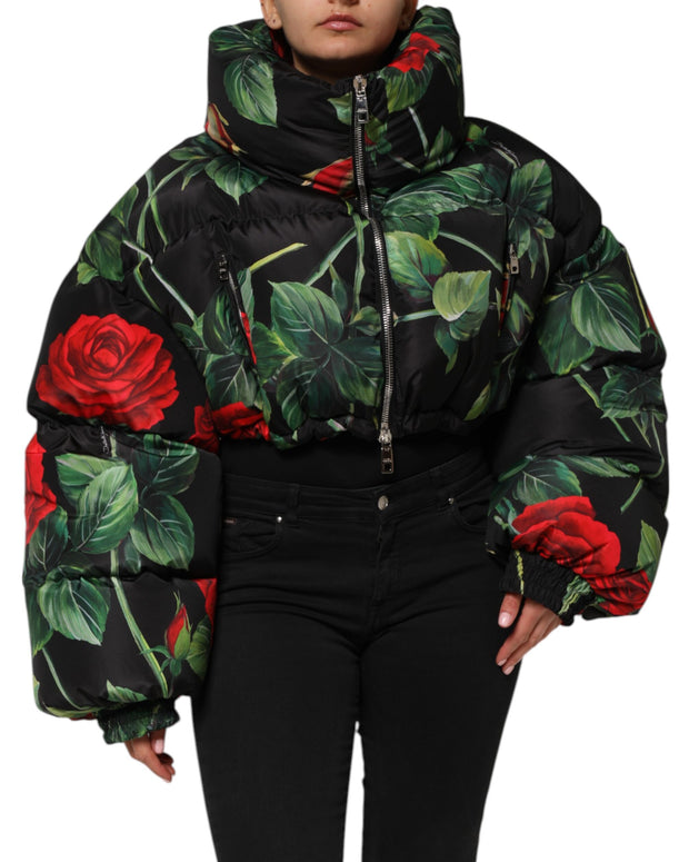 Multicolor Floral Puffer Coat Full Zip Jacket