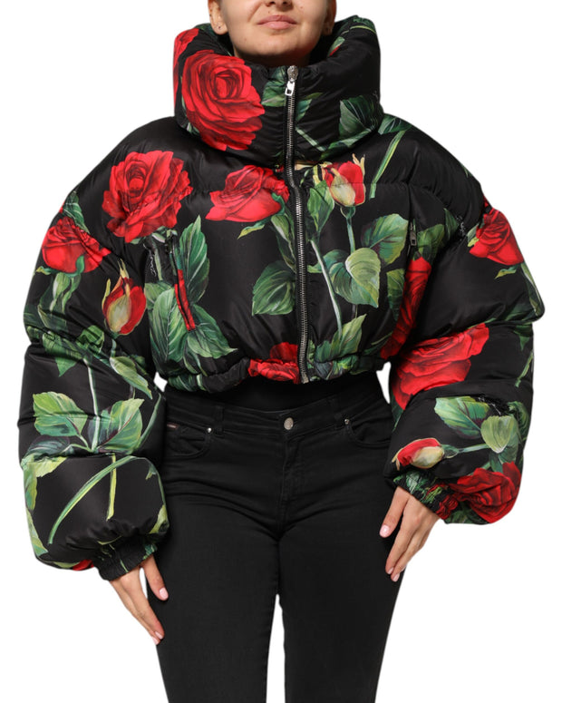 Multicolor Floral Puffer Coat Full Zip Jacket