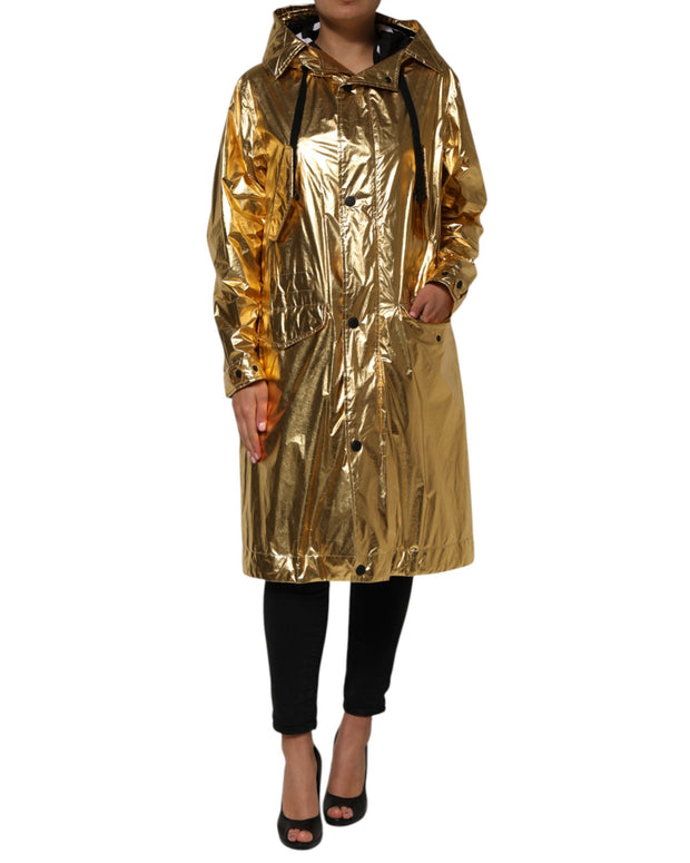 Gold Hooded Long Sleeves Trench Coat Jacket
