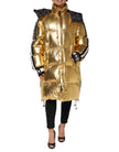 Gold Hooded Puffer Quilted Full Zip Jacket