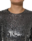 Black Sequined Long Sleeves Midi A-line  Dress