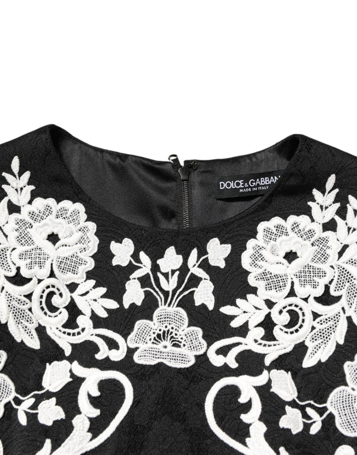 Black Lace Trim Short Sleeves A-line Dress