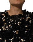 Black Viscose Pearl Embellishment Shift Dress