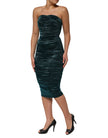 Green Silk Satin Fitted Strapless Dress