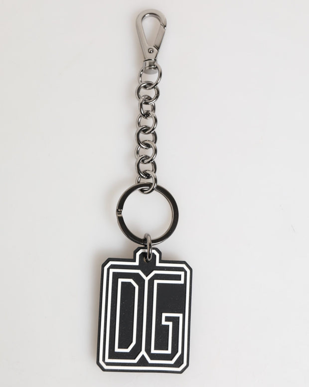 Black White DG Rubber Logo Silver Men Keychain Keyring