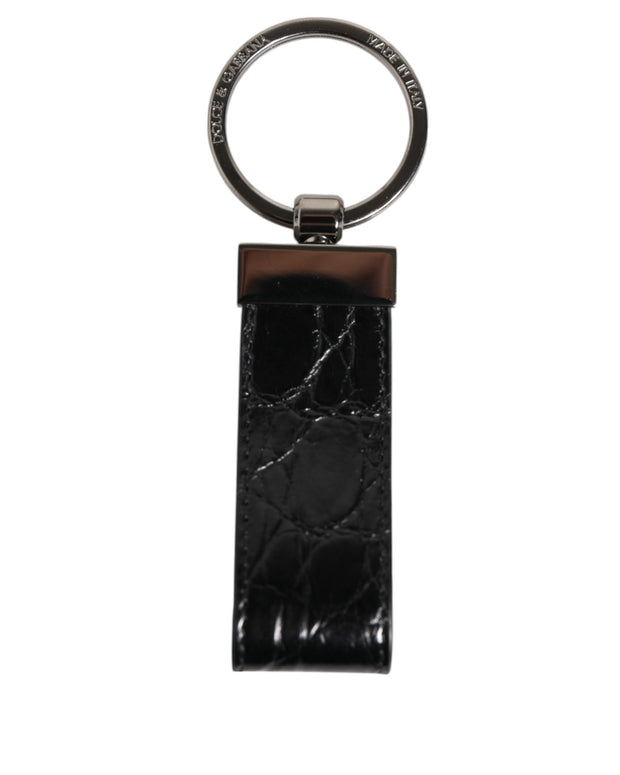 Black Leather Logo Metal Ring Keychain Holder Men Keyring