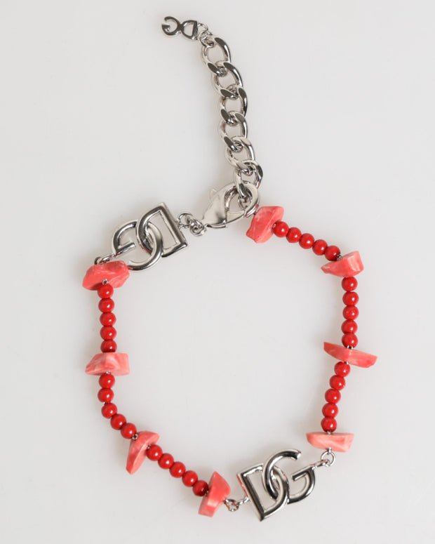 Silver Tone Brass Beaded Resin DG Logo Chain Men Bracelet