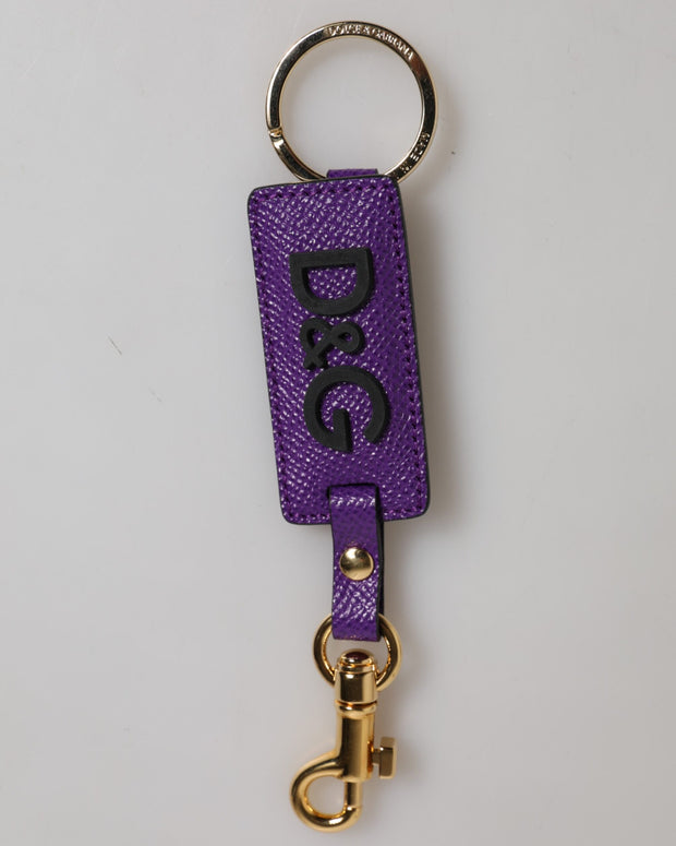 Purple DG Logo Leather Gold Tone Metal Keyring Keychain