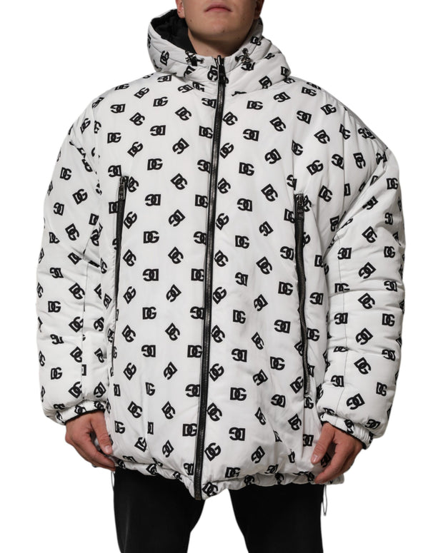 White DG Monogram Hooded Puffer Jacket