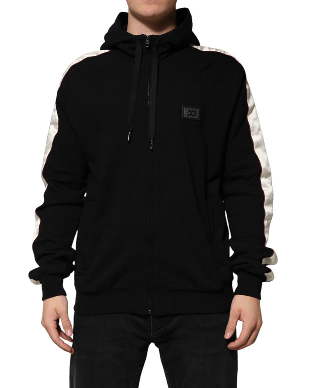 Black Cotton Plaque Track Cardigan Sweater
