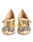 Gold Jacquard Crystal Mary Janes Pumps Shoes