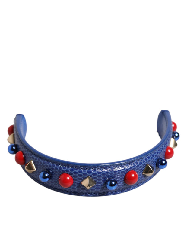 Blue Embellished Leather Bag Handle Women Shoulder Strap