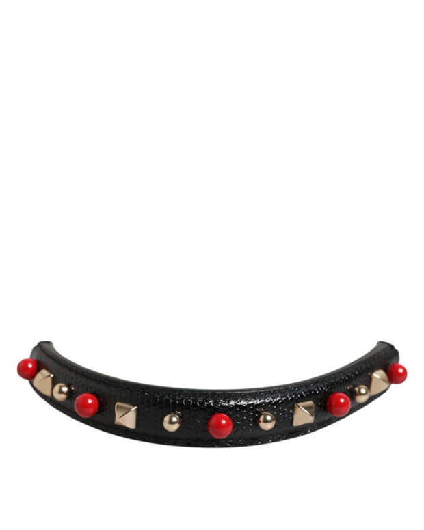 Black Embellished Leather Bag Handle Women Shoulder Strap