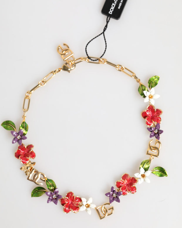 Gold Brass Logo Detail Floral Fashion Jewelry Necklace