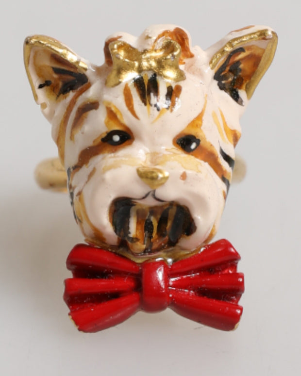 Gold Brass Resin Beige Dog Pet Accessory Ring