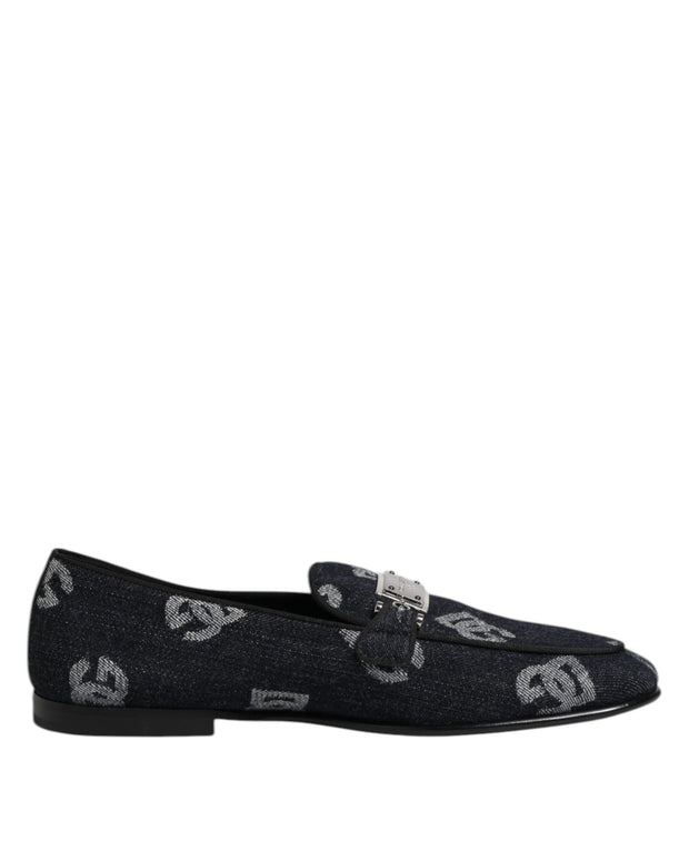 Blue Logo Cotton Loafers Formal Dress Shoes