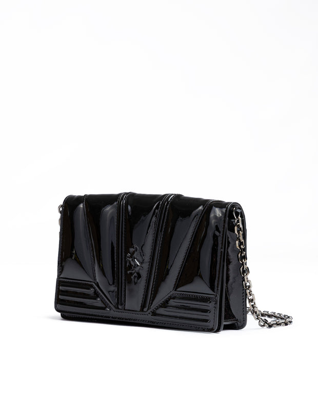 Black GT patent leather bag with chain
