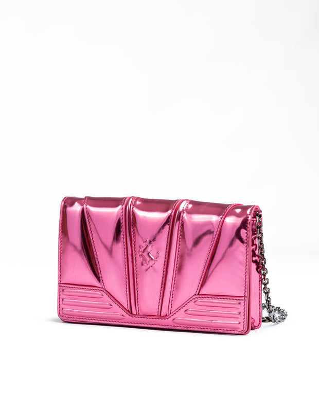 Metal Pink GT patent leather bag with chain
