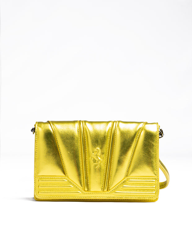 Metal Yellow GT patent leather bag with chain