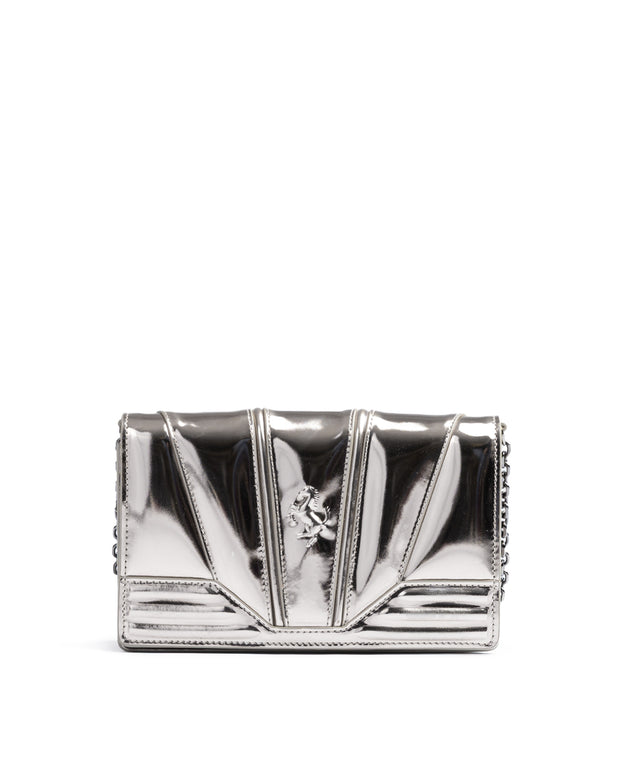 Metal Silver GT patent leather bag with chain