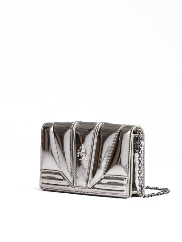 Metal Silver GT patent leather bag with chain