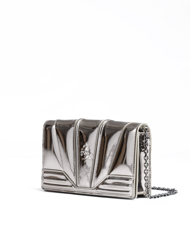 Metal Silver GT patent leather bag with chain