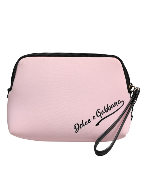 Pink Solid Nylon DG Logo Print Clutch Zip Borse Pouch Bag