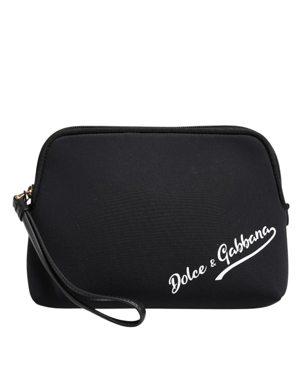 Black Solid Nylon DG LogoPrint Clutch Zip Borse Pouch Bag