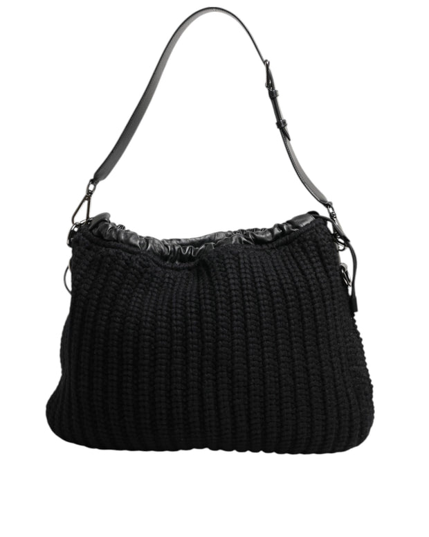 Black Cashmere Knitted Leather Shoulder Women Borse Bag