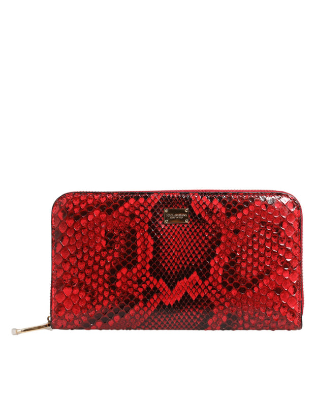 Red Exotic Leather Zip Around Continental Clutch Wallet