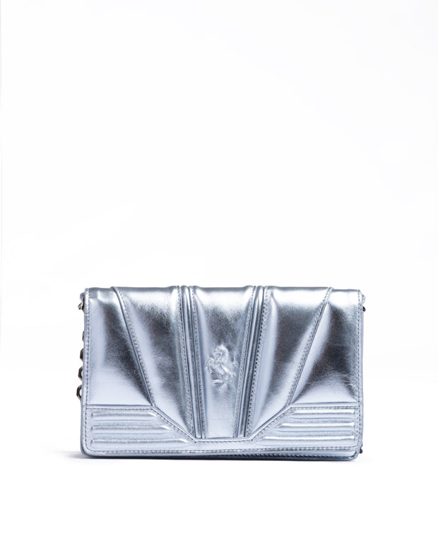 Metal light blue GT patent leather bag with chain