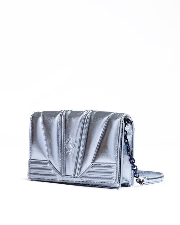 Metal light blue GT patent leather bag with chain