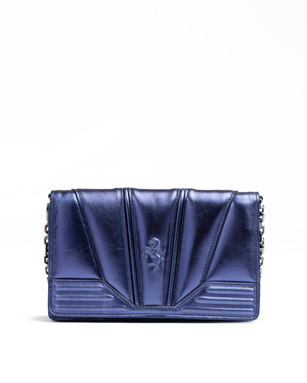 Metal blue GT patent leather bag with chain