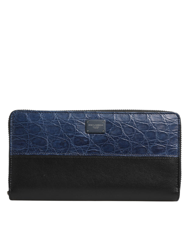 Black Blue Exotic Leather Men Continental Clutch Wallet