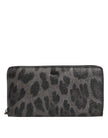 Black Gray Leopard Leather Zip Around Continental Wallet