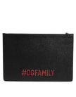 Black Leather #DGFAMILY Embellished Men Clutch Pouch Bag