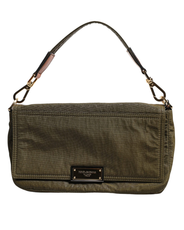 Dark Green Nylon Logo Plaque Shoulder Strap Borse Bag